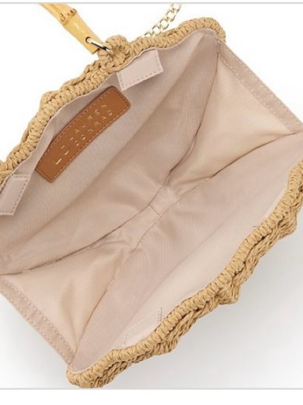 Lauren Conrad Natural Tan Straw Shell Handbag with Bamboo Handle NEW NWT - Picture 2 of 5